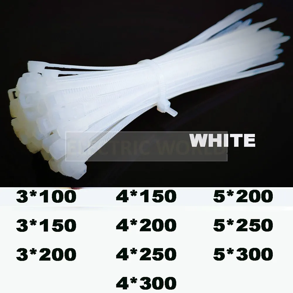 

100pcs Cable Ties Self-Locking Nylon Wire Cable Zip Ties 2.5x100 3.5x100 White Organiser Fasten Cable