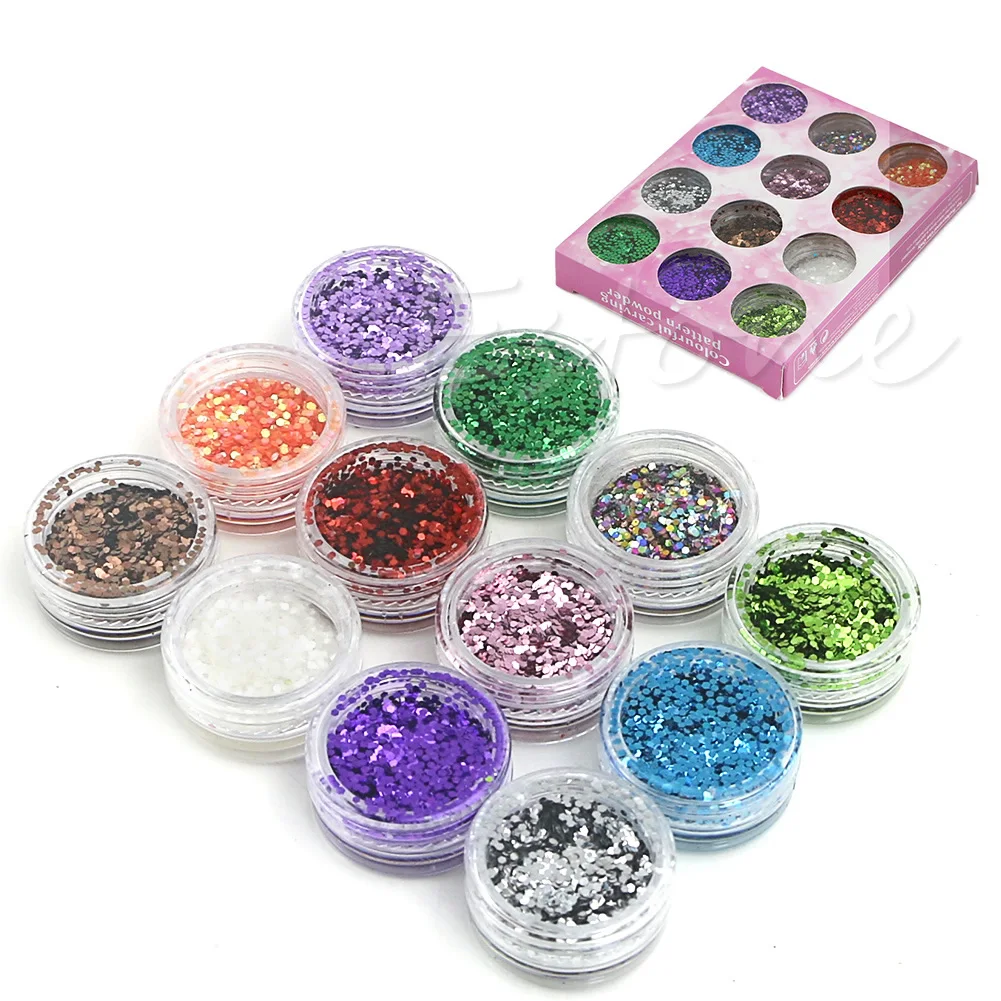 

12 Colors/Set Acrylic 3D Glitter Dust Powder Nail Art Stickers Sequins Manicure 896D
