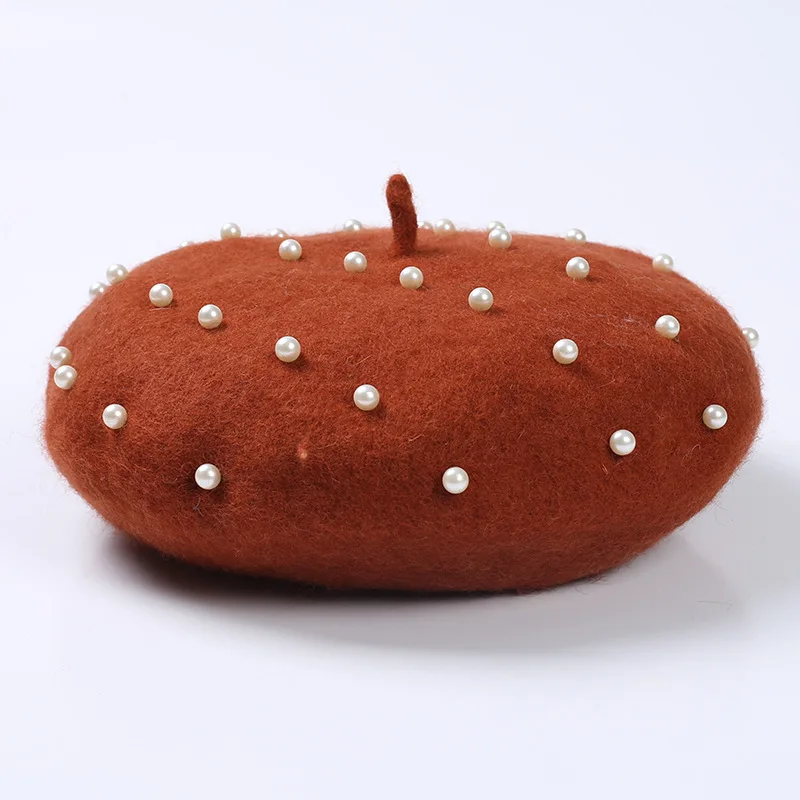 

Берет женский шерстяной, однотонный, в стиле ретро, с жемчугом