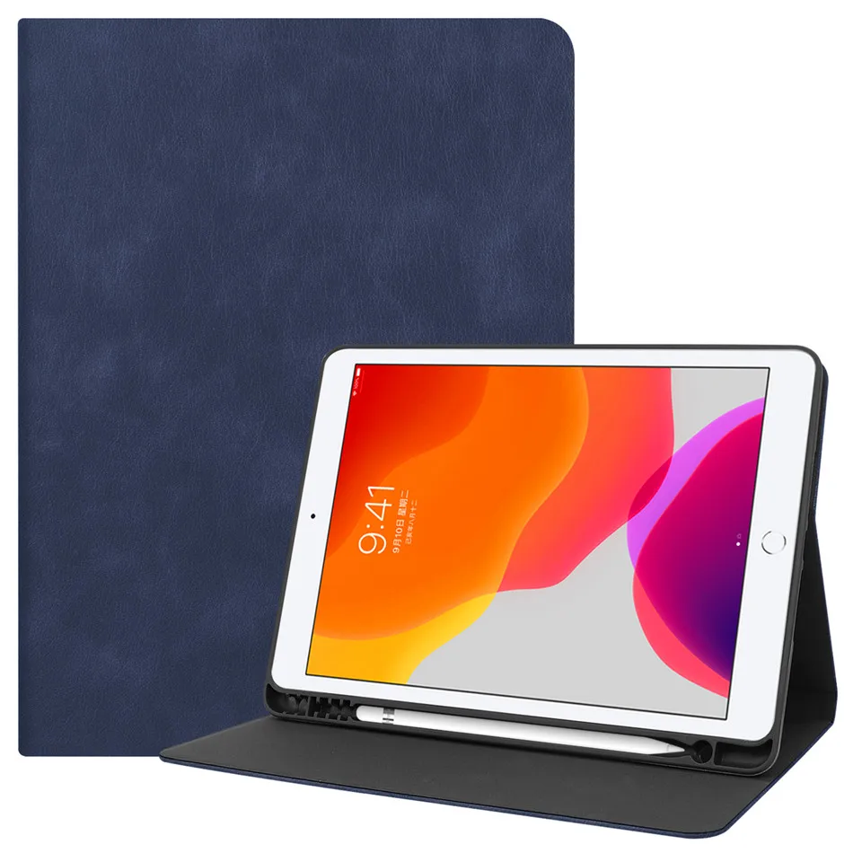 Для iPad 10,2 чехол A2198 A2200 A2232 с карандашом Держатель подставка воловья кожа чехол для iPad 10,2 ''7th чехол Авто Режим сна/пробуждения - Цвет: Синий