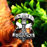 vintage stainless steel ring for man norse viking nordic myth thor hammer mjolnir wholesale men letter rings amulet jewelry gift
