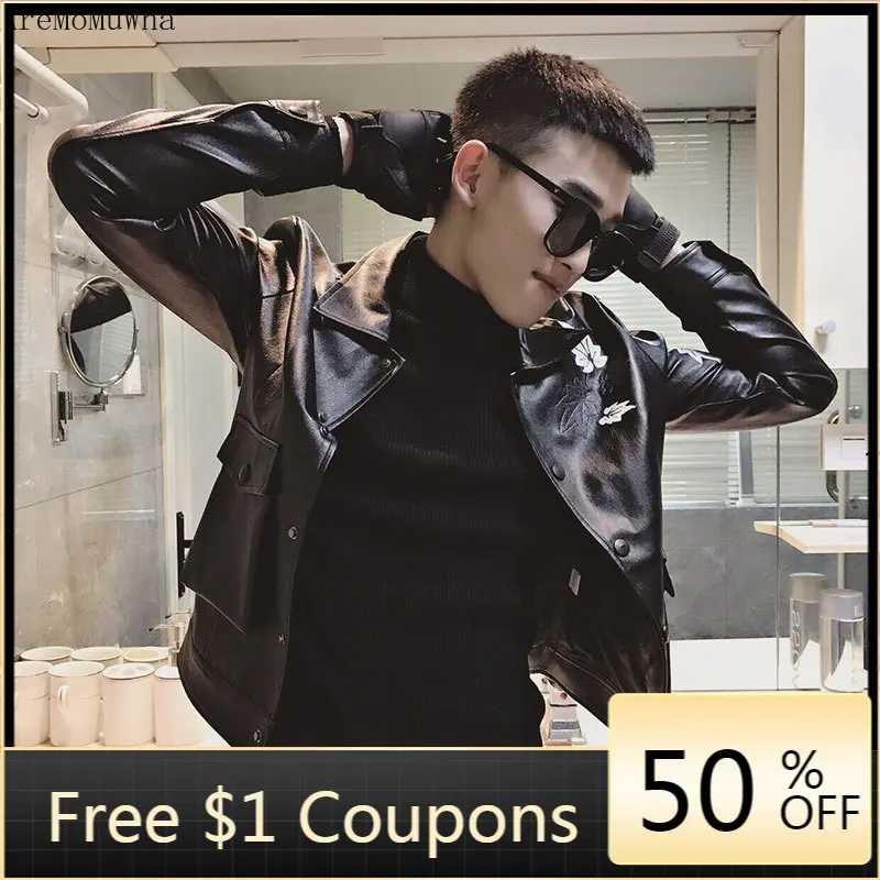 

Мужская красивая одежда из искусственной кожи в Корейском стиле, мотоциклетная кожаная куртка, Мужская осенняя куртка, новинка 2020, Мужское ...