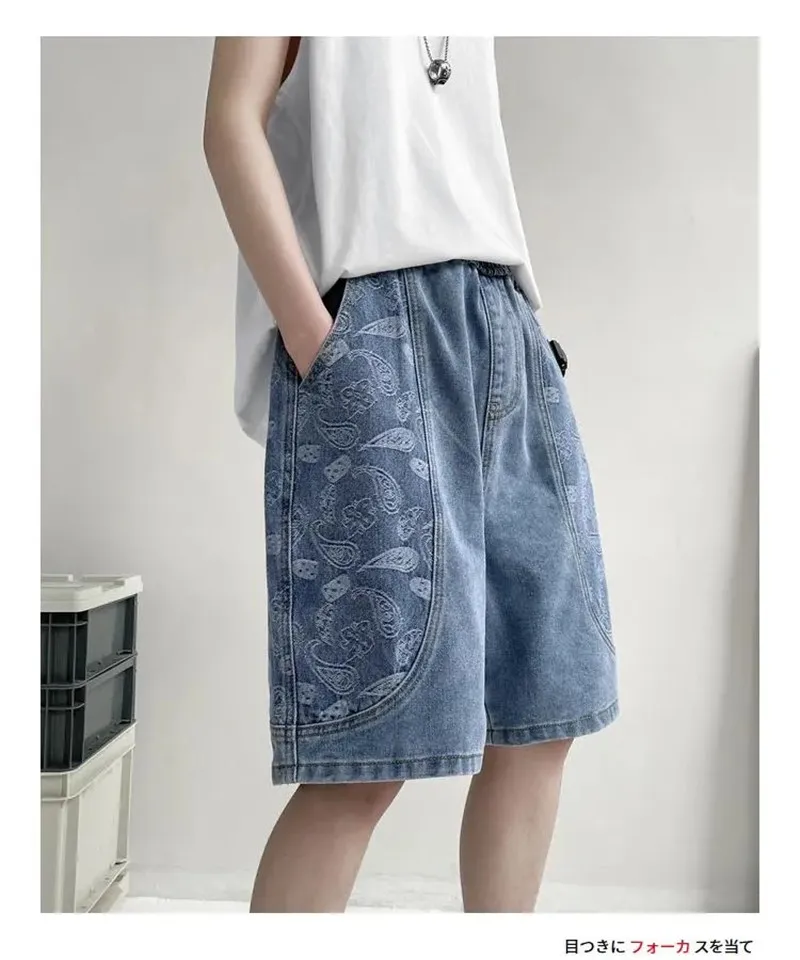 

Summer Cashew Pattern Denim Shorts Men 2021 New Fashion Streetwear Hip Hop Baggy Jeans Shorts Male Knee-Length Jean Trousers 3XL