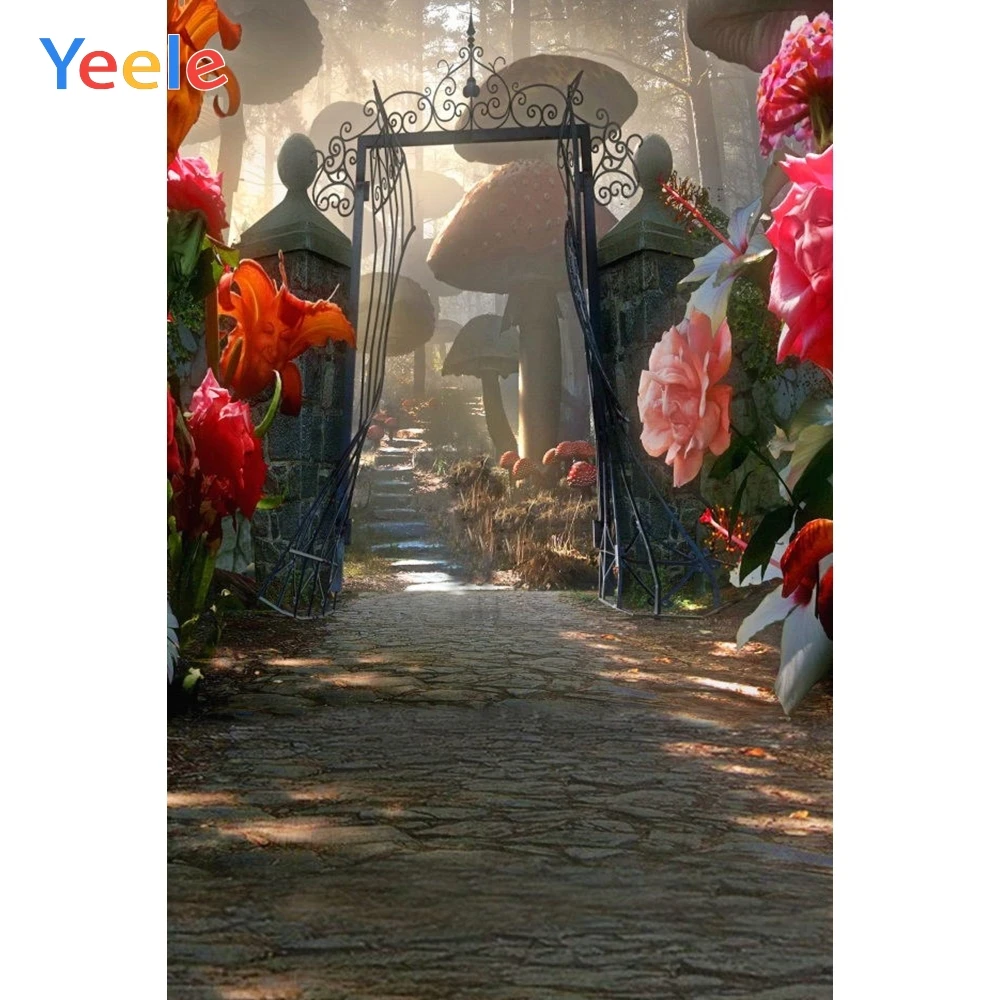 Фон для фотосъемки с изображением леса джунглей грибов сказочной природы