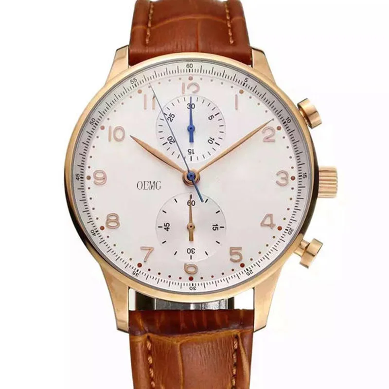 

Mens Chronograph Wrist Watch Waterproof Black Top Luxury Brand Leather 44mm Diatemeter White Dial Top Quality OEMG 1:1 AAA