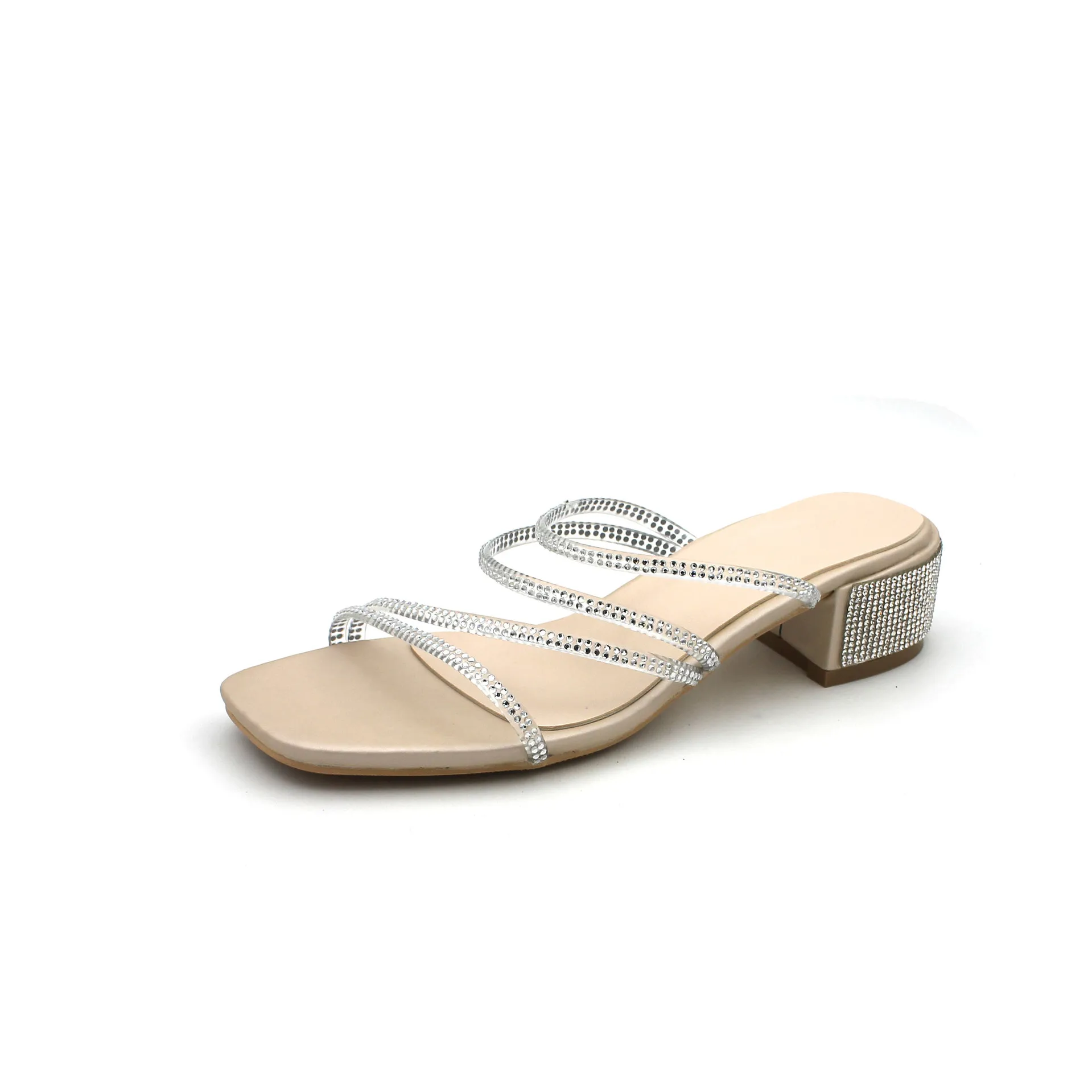 

2020 summer new rhinestone sandals mid-heel thick heel two-wear sandals and slippers with Roman women's shoes