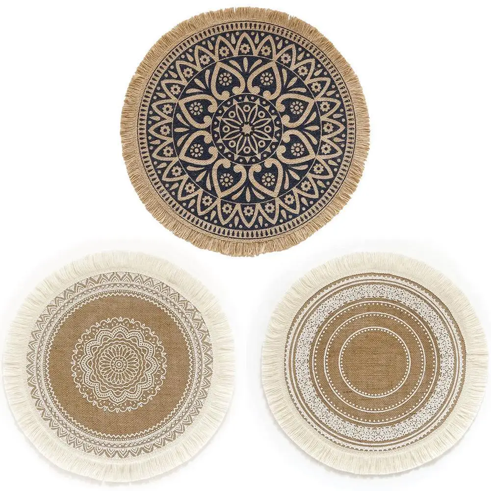 

Round Coffee Cup Mats Embroidery Table Placemat Nordic Insulation Decoration Furniture Style Non-Slip Supplies Placemat Hea F5D8