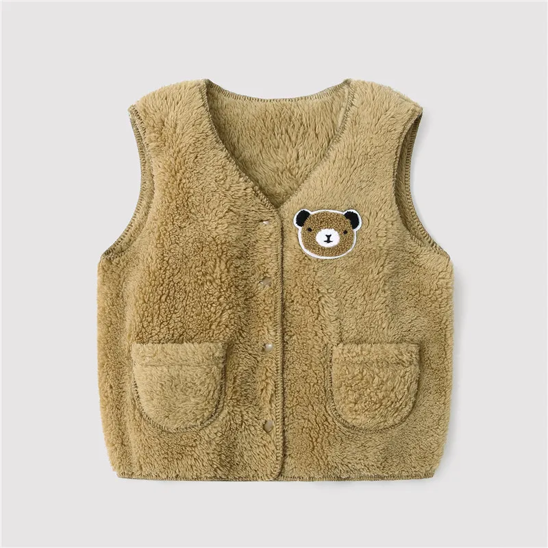 Winter Children Fake Fur Vest Baby Girls Bear Waistcoat Kids Cotton Flannel Jacket Toddler Boys Warm Clothes sleeveless Outwear | Мать и