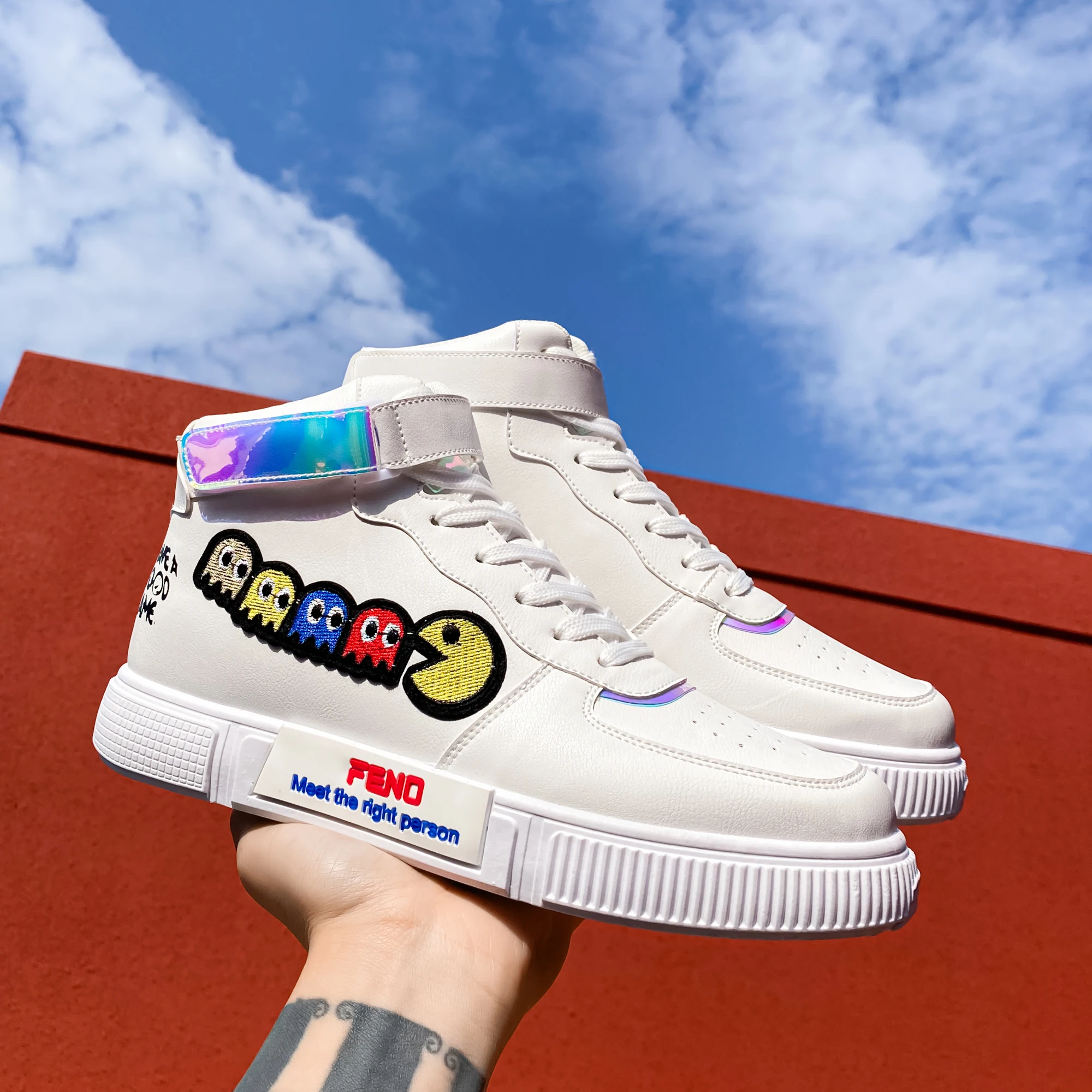 

Anime Pacman Shoes Men Vulcanized Shoes Women Sneakers Man Casual Shoes Mens High Top Skateboard Shoes Outdoor Student Footwear