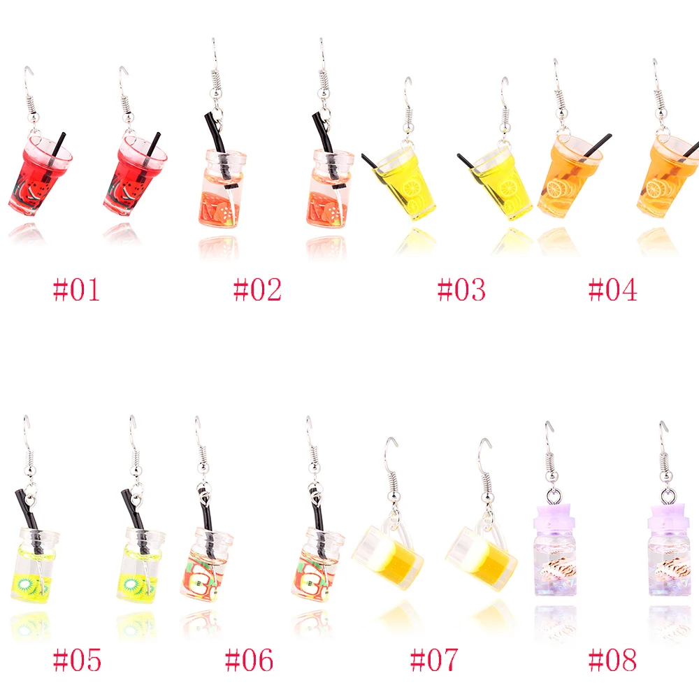Lovely Fruit Milk Tea Drink Charm Bottle Resin Drop Earrings Fashion Candy Color Yellow Lemon Cup Dangle Earring for Women | Украшения и