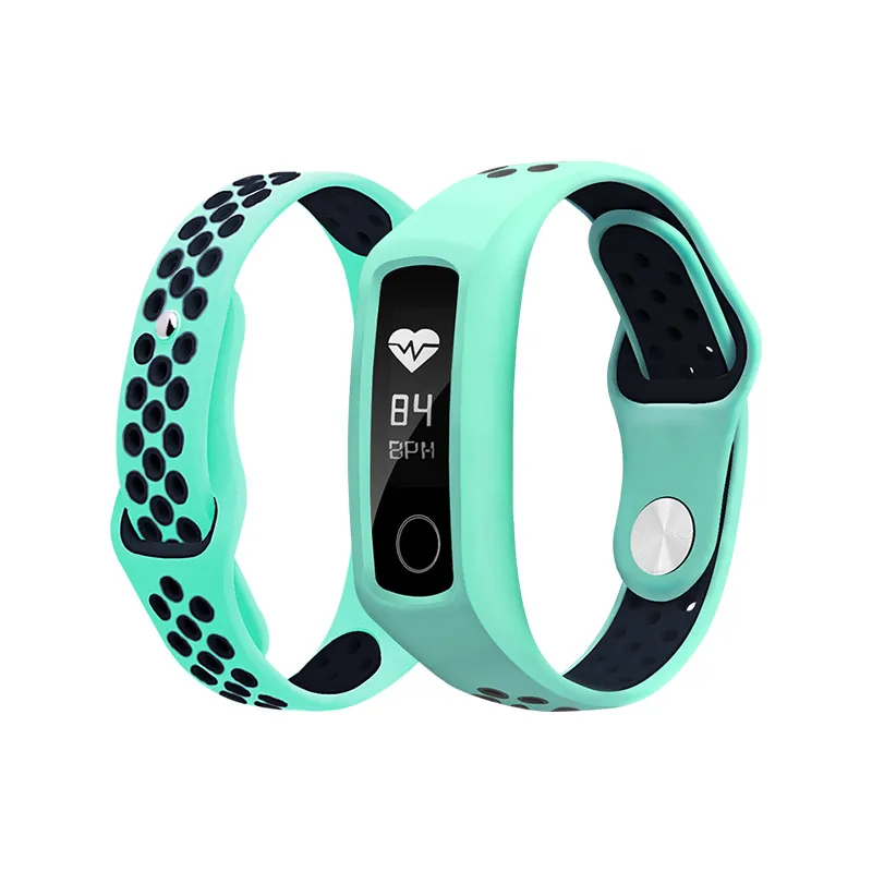 Два-Цвет мягкий силиконовый ремешок для honor band 4/5/3 спортивный ремешок пористый вентиляции Цветной браслет honor band 4 ремень - Цвет: cyan with dark blue