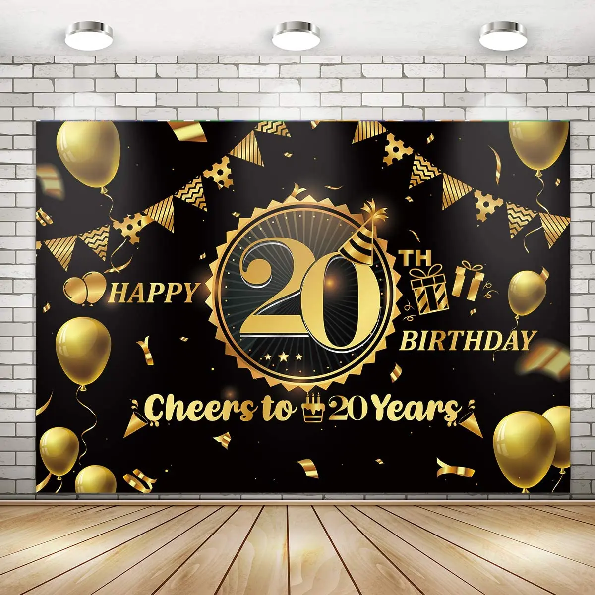 

Happy 20th Birthday Backdrop For Men Women Banner 20th Anniversary Wall Decorations Black And Gold Vinyl background