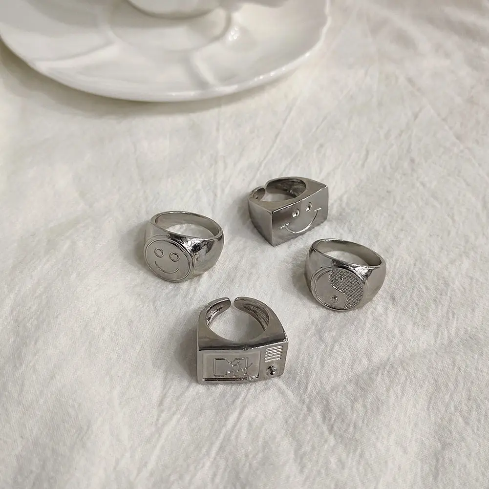 Новая мода радио Рисунок со смайликом открытые кольца для женщин простой Инь и Ян