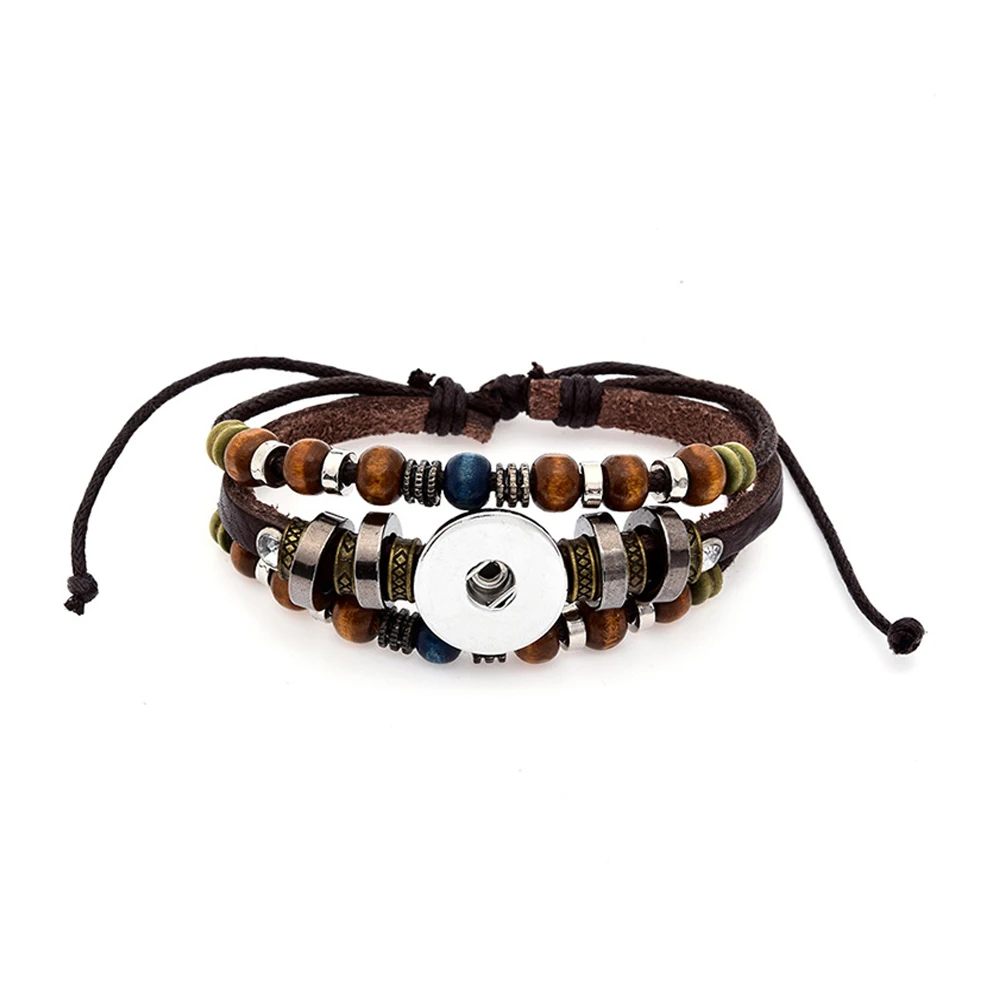 

BOLIAN New Handmade Weaved Bracelet Ethnic Stainless Steel Snap Bangles Fit 18mm Noosa Snap Buttons for DIY Jewelry Gift