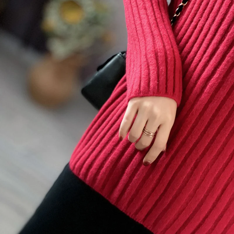

Plus Size Women Sweater Fashion New Long Sleeve Warm Knitted Woman Turtleneck Top Loose Wool Vintage Button Sweaters Feamle 2021