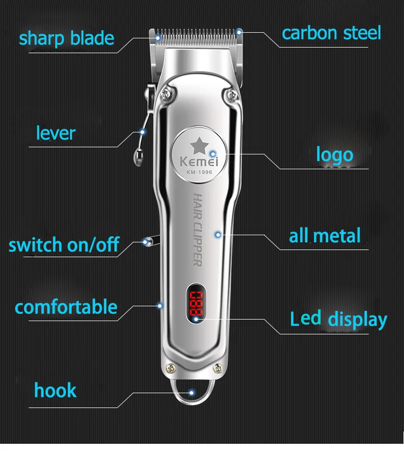 Kemei KM-1997, полностью Металлическая профессиональная машинка для стрижки волос, электрический беспроводной триммер для волос для мужчин, машинка для стрижки волос, Парикмахерская