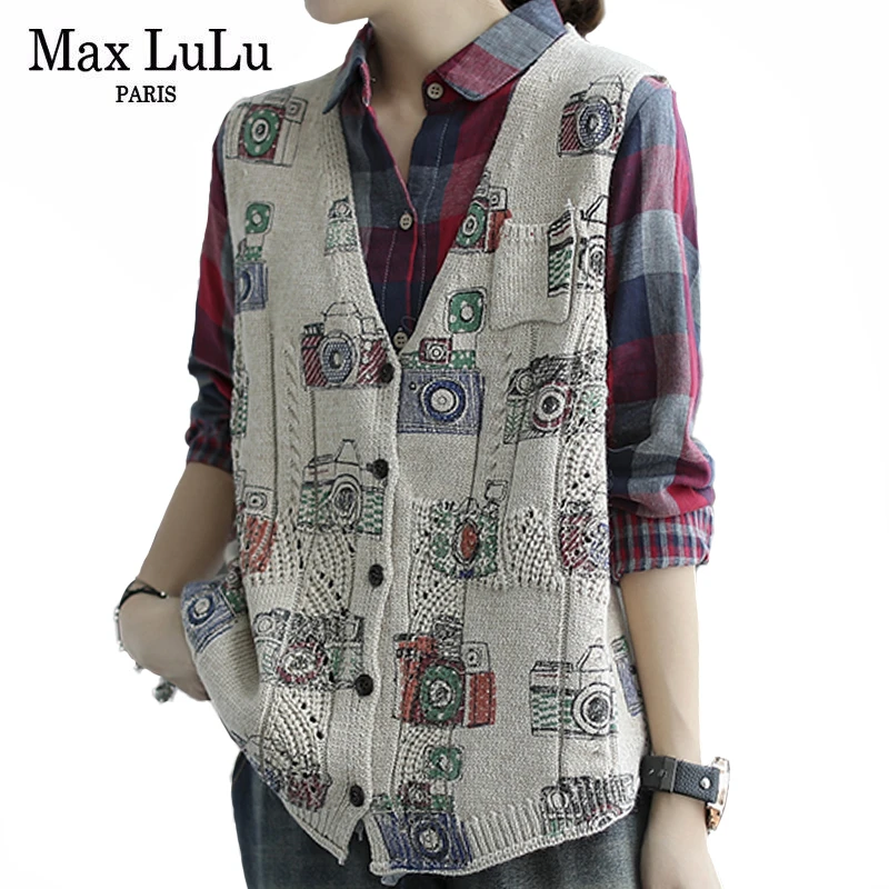 Зимние модные корейские дизайнерские женские вязаные свитера Max LuLu с принтом