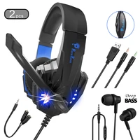 professional gaming headset led light bass stereo noise reduction mic gamer headphones for ps4 ps5 xbox laptop pc wired headset