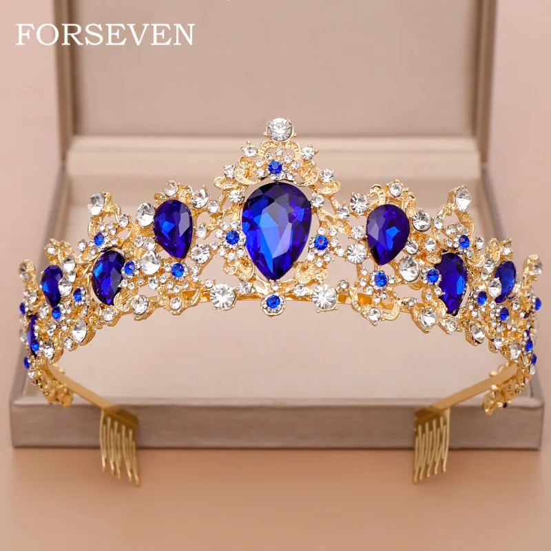 Тиара невесты с голубым кристаллом корона гребнем свадебный головной убор