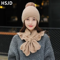 new winter women knitted beanies hats scarf 2pcs sets thick warm beanie skullies hat female knit lace scarf caps bonnet gorras
