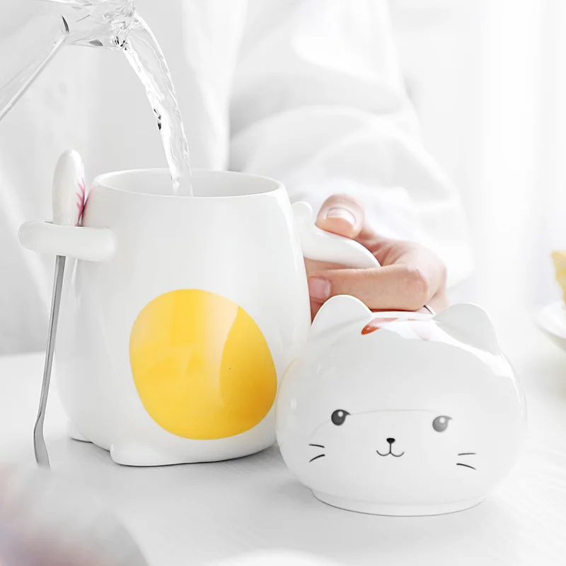 Новые милые Керамика чашка с кружкой для молока рисунками кошек крышкой длинные
