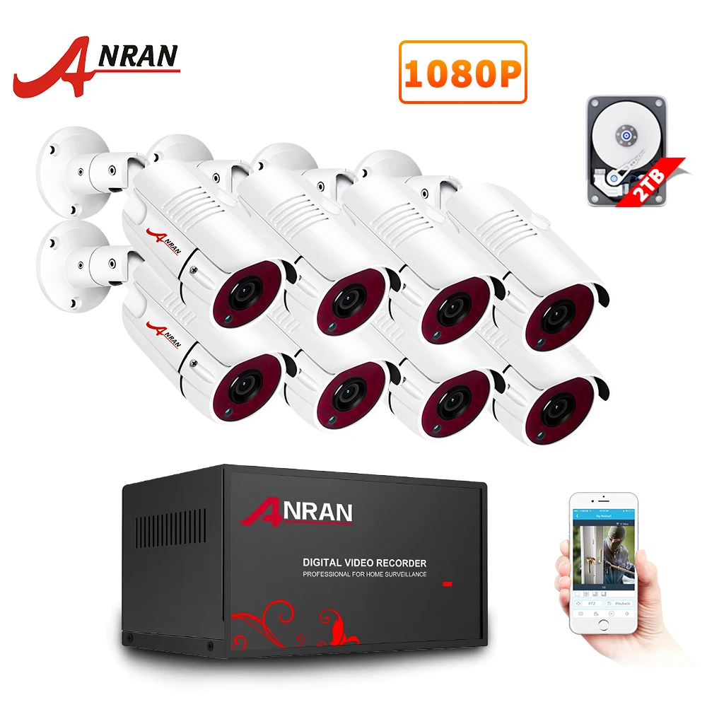 1080P AHD DVR CCTV система 1080P ИК ночного видения камера безопасности комплект крытый и открытый 8CH DVR система видеонаблюдения ANRAN