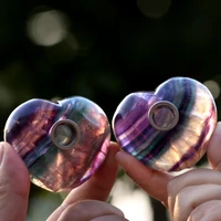 1pc natural rainbow fluorite quartz crystal love heart smoking pipe with 3pcs free filters