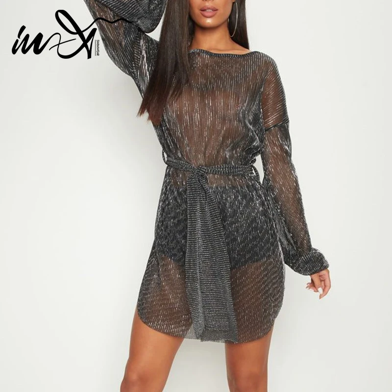 In X сексуальный прозрачный купальник накидка с длинным рукавом саронг пляжное