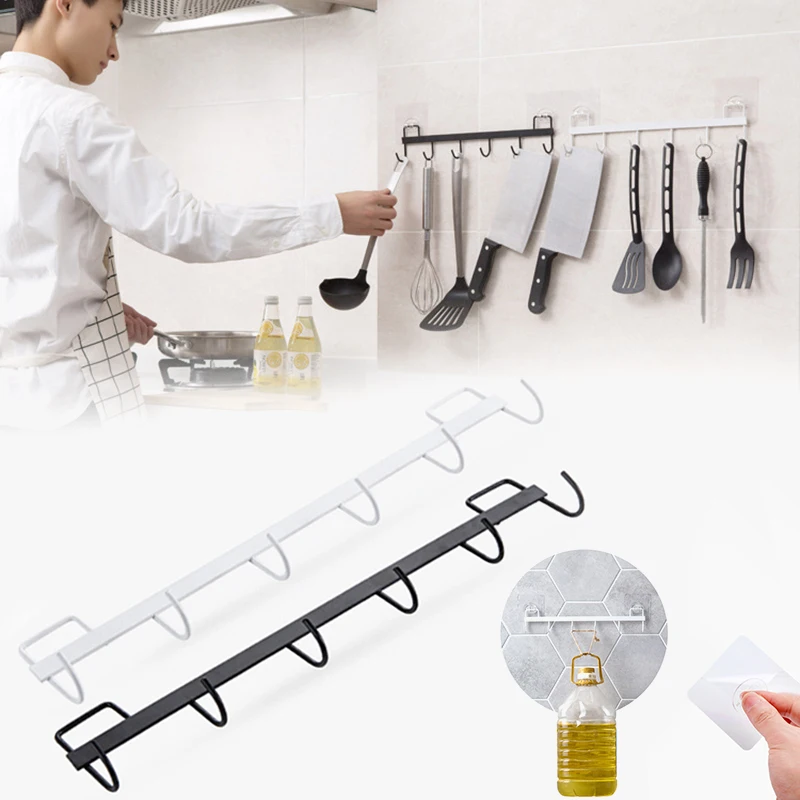 

6 Hooks Cup Holder Hang Kitchen Cabinet Under Shelf Storage Rack Organizer Parts