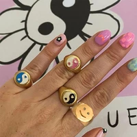 korean style gold silver color metal rings for women cute enamel heart yin and yang knuckles ring jewelry gifts dropshipping
