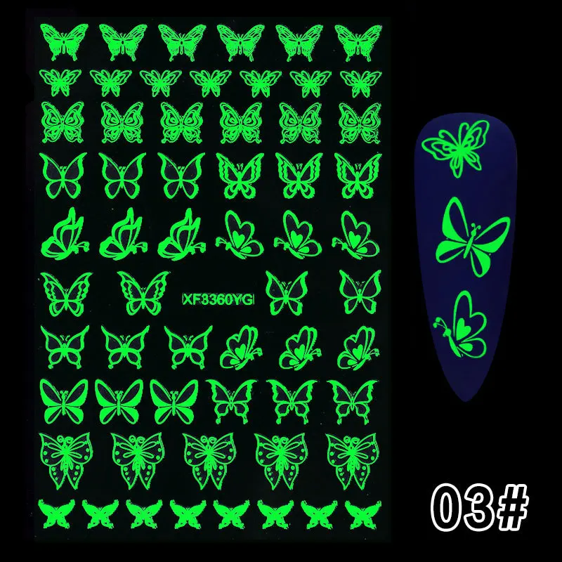 5 Sheets Luminous Sequins Nail Sticker Paper Waterproof Self Adhesive Decals Art Decoration Accessory Glow In The Dark | Красота и