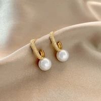 2021 new arrival korean contracted joker sweet senior stud earrings fashion geometric fine pearl women earrings temperament