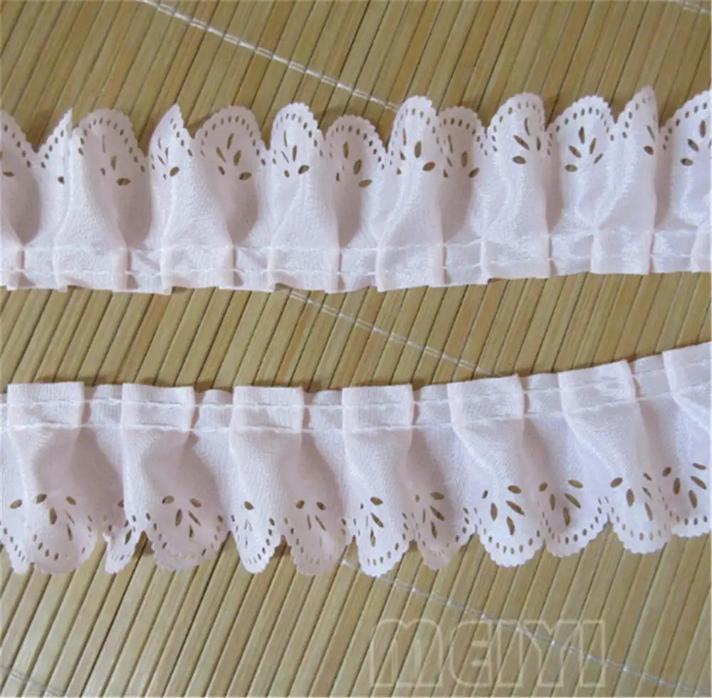 5 ярдов розовая плиссированная ткань из органзы кружевная отделка лента ручной