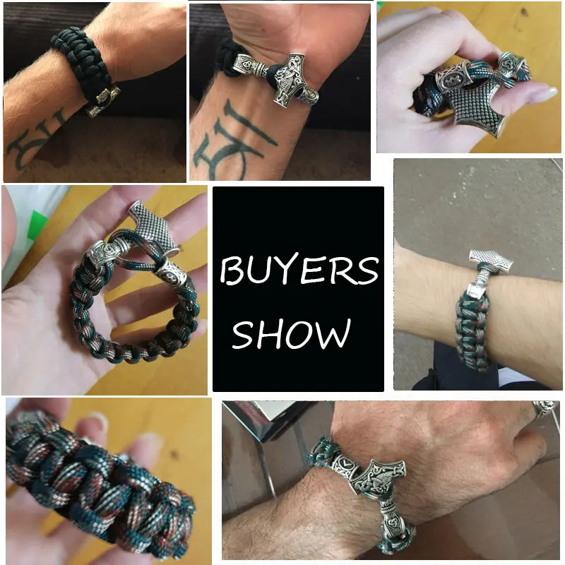 

20pcs Wholesale Norse Viking Bracelets Thor Mjolnir Hammer Paracord Amulet Rune Knot Scandinavian Rope Bangles Men Jewelry Gifts