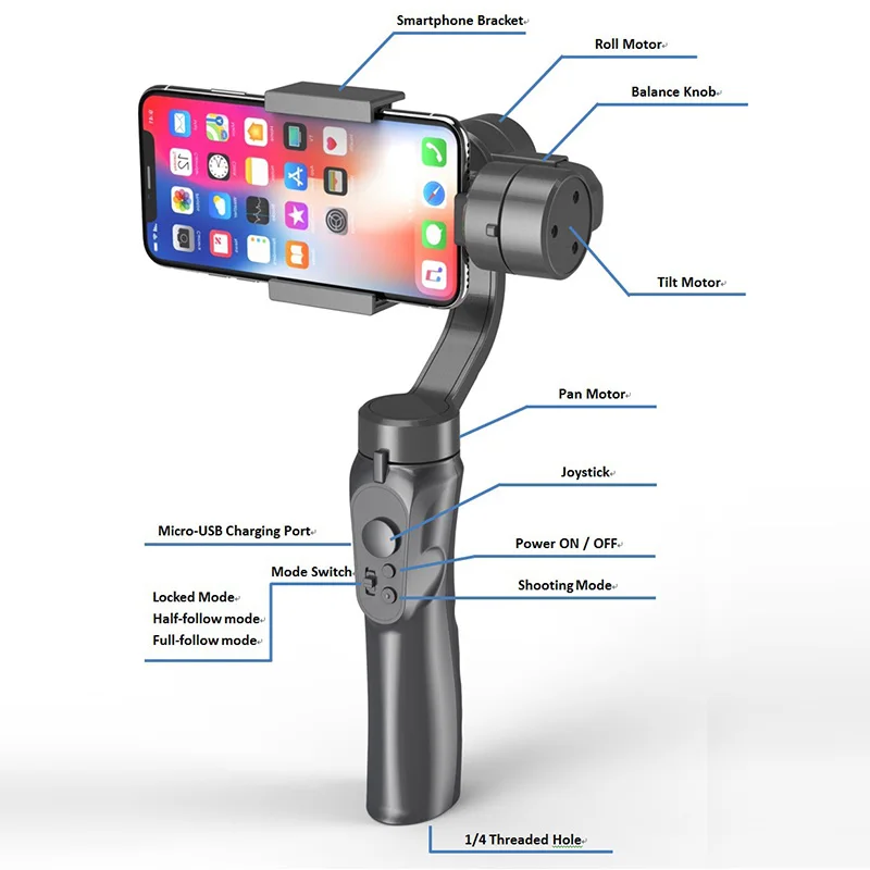3 х осевой ручной шарнирный стабилизатор для камеры iPhone 11 Samsung Galaxy Huawei Xiaomi