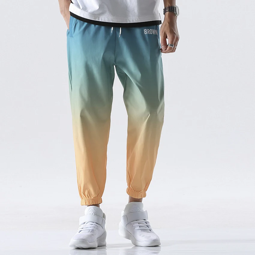 

Summer fashion new ice silk men's casual sports hip-hop sweatpants men's pants jogging street wear loose pants elastic waist