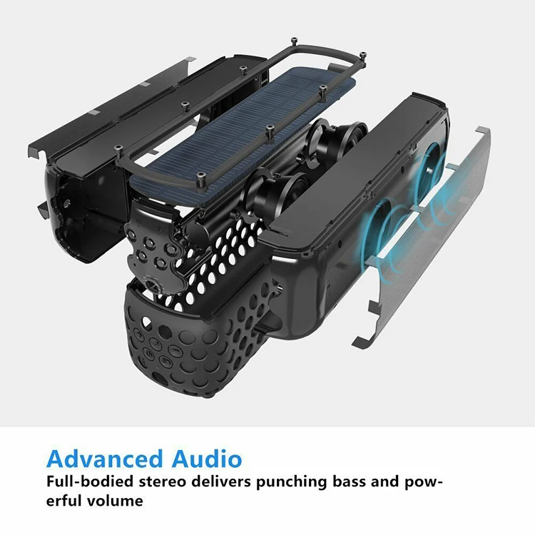 portable solar energy bluetooth speaker hifi stereo handsfree call 2400 mah wireless ipx5 waterproof speaker with flashlight free global shipping