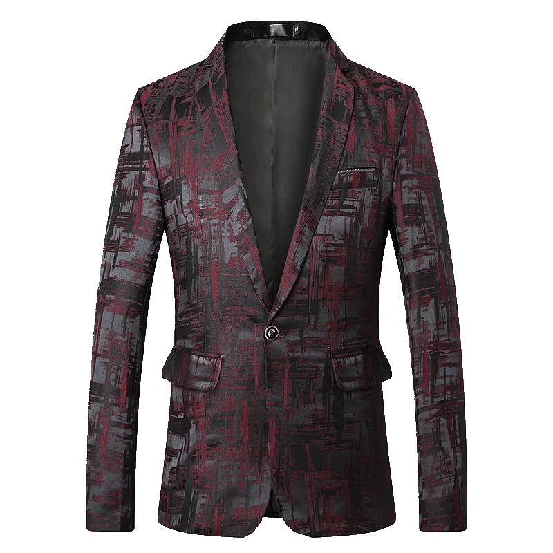 Модный принт мужской пиджак Осень Новый Slim Fit Повседневная костюм высокого