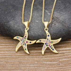 AIBEF High Quality Womens CZ Crystal Gold Color Pendant Necklace Rainbow Star Choker Charm Jewelry Zircon Necklace Dropshipping