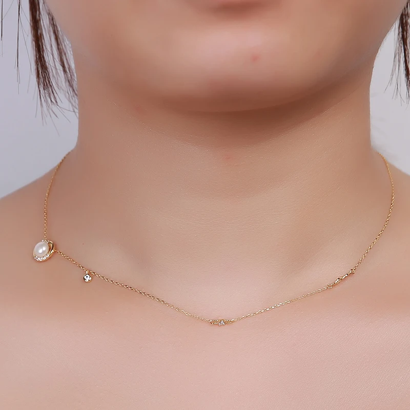 

gN Pearl Genuien Pearl Pendant Pearl Necklaces 925 Sterling Silver 5-6mm Natural Freshwater Drop Shape Choker Chain Necklace NEW