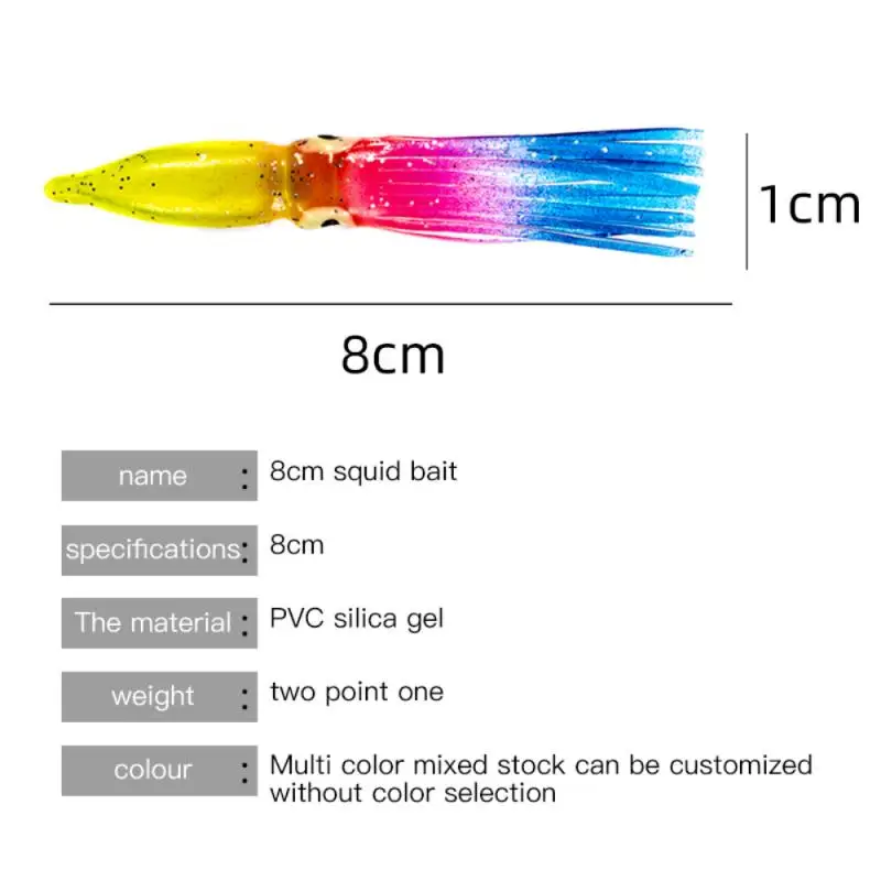 

10 PCS Multi color mixed random Color Bionic PVC fishing lure New Fishing Lure Octopus Skirts Soft Squid Skirts Lure Bait 8 Cm