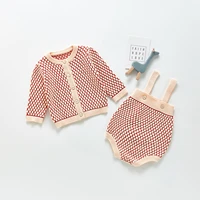 toddler girls clothes sets autumn red plaid knitted jacketsbottoms newborn infant knitwear outfits winter warm children sweater