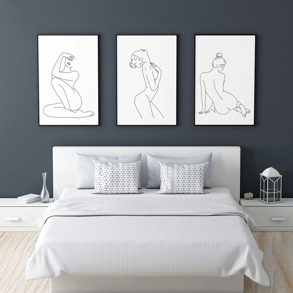 

Скандинавская Печать на холсте, постер с одной линией, Женское боди-арт, живопись, минималистичные внутренние принты, настенные картины для ...