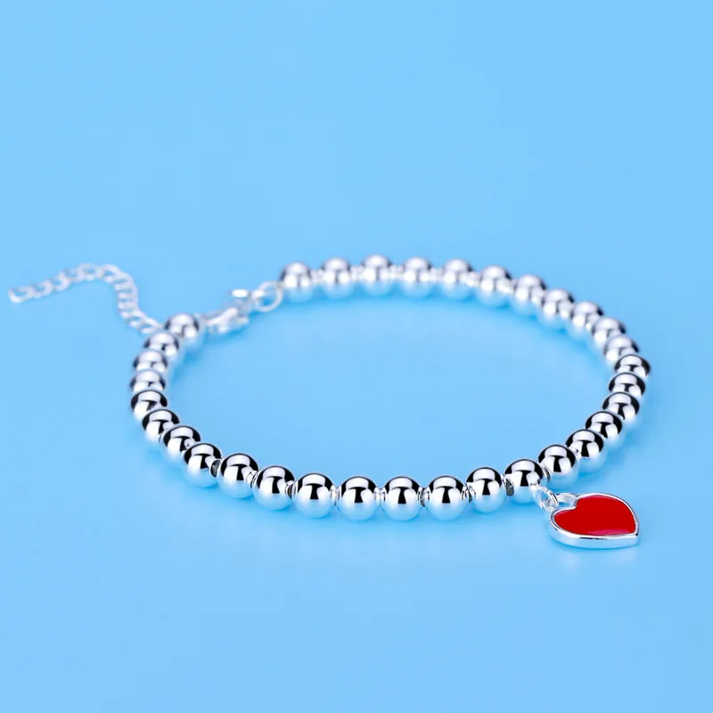 

Round Beads Bracelet String Beads Enamel Peach Heart Love Heart-shaped Female Accessories Same Buddha Beads Bracelet