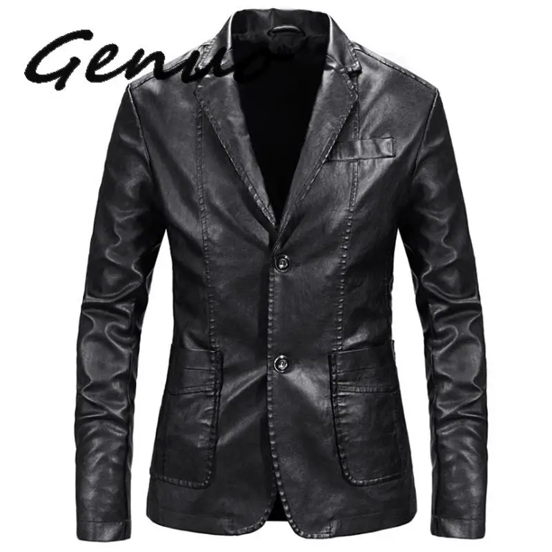 Genuo мужской пиджак и куртки приталенная кожаная куртка модные черные