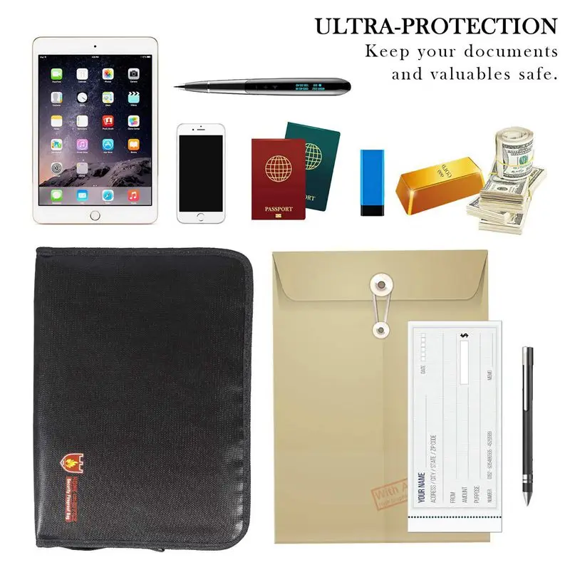 Fireproof Files Folder Accordion Document Bags 14.3x9.8 inch A4 Size 12 Pockets Non-Itchy Silicone Coated Fire Resistant Safe Mo |