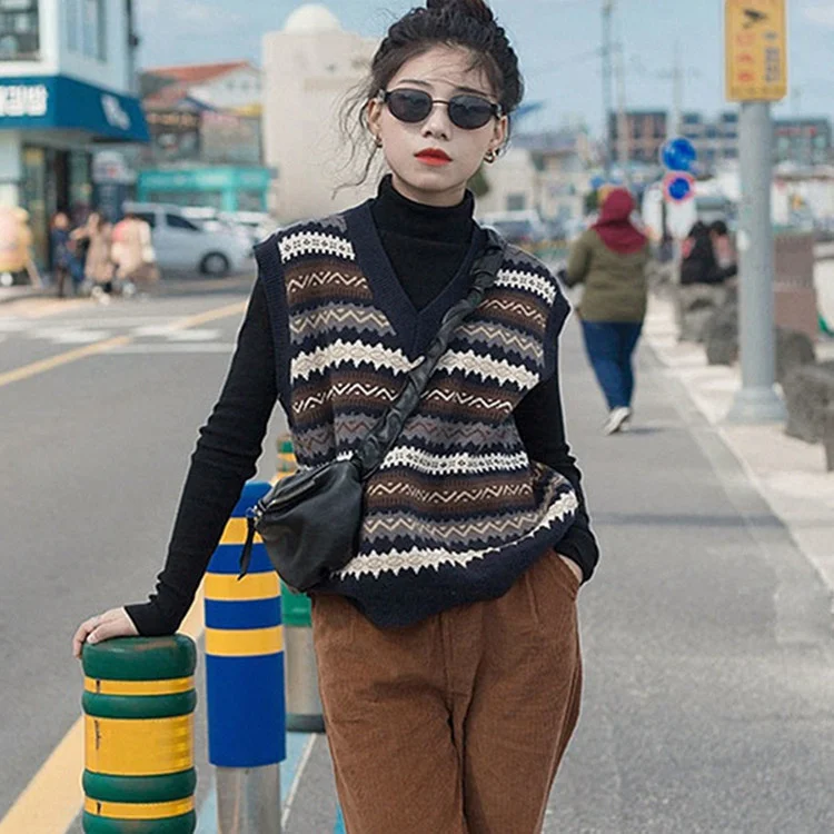 

Fall 2021new Women's Sleeveless Waistcoat Sweater Korean Style