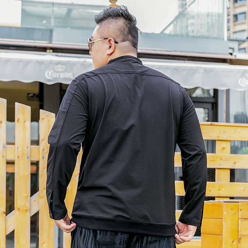 Мужская блуза на пуговицах с длинным рукавом размера плюс Черная Спортивная