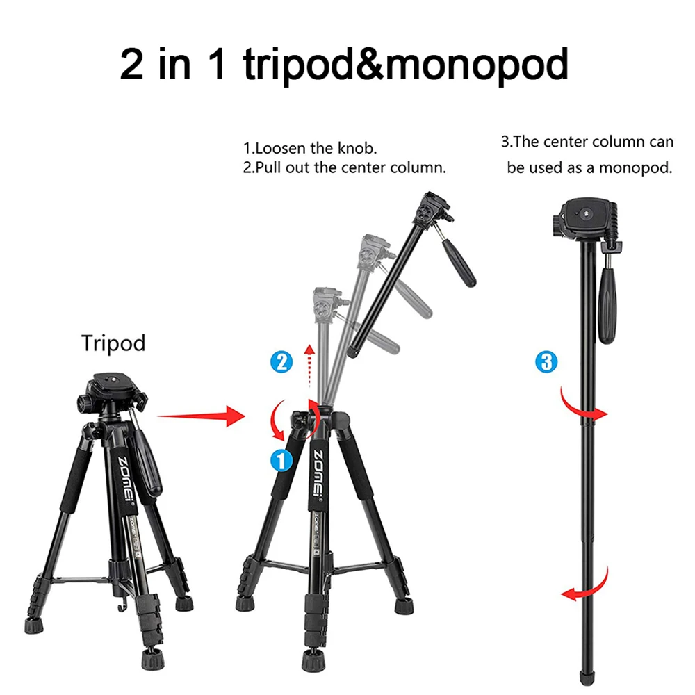 Cadiso Q222 Профессиональное видео-, фотокамера штатив Гибкий фотографический туристические поездки стенд с моноподом для DSLR камеры телефона