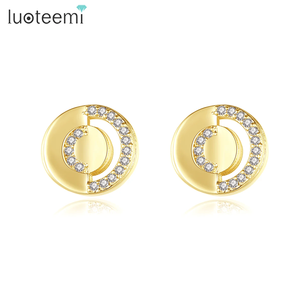 

LUOTEEMI Cute Small Round Stud Earrings for Women Trendy Fashion Gold Color Shinny Cubic Zirconia Girl Jewelry Friendship Gifts